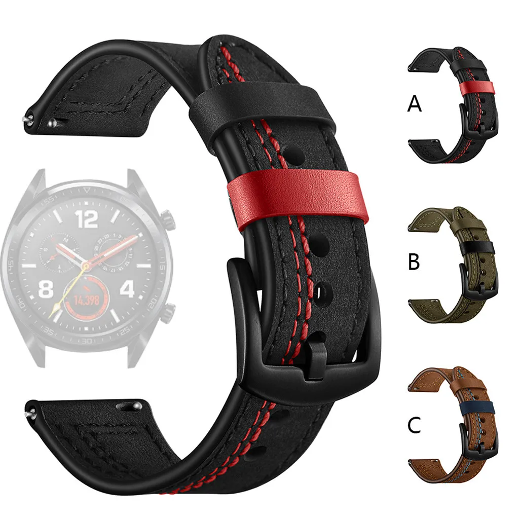 Echtes Lederarmband 20 22 mm für Huawei Watch GT 2 Sportarmband für Samsung Galaxy Watch 42 46 mm/Active 2 Smart Band Image