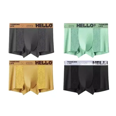 4 stücke Herren unterwäsche sexy Boxer Mesh atmungsaktive Herren Höschen einfarbig bequeme Boxershorts Herren große Größe XS-XL Image