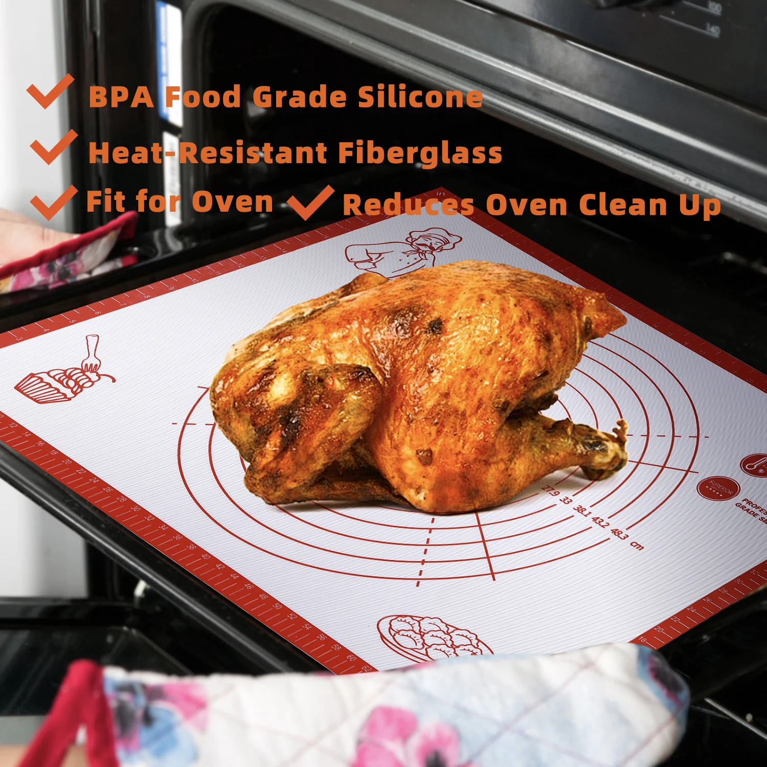 Neue Übergroße 80/70/60cm Silikon-Backmatte Teigroll- und Knetunterlage Küche Crêpes Pizza Teig Antihaft-Pfanne Backmatte Image