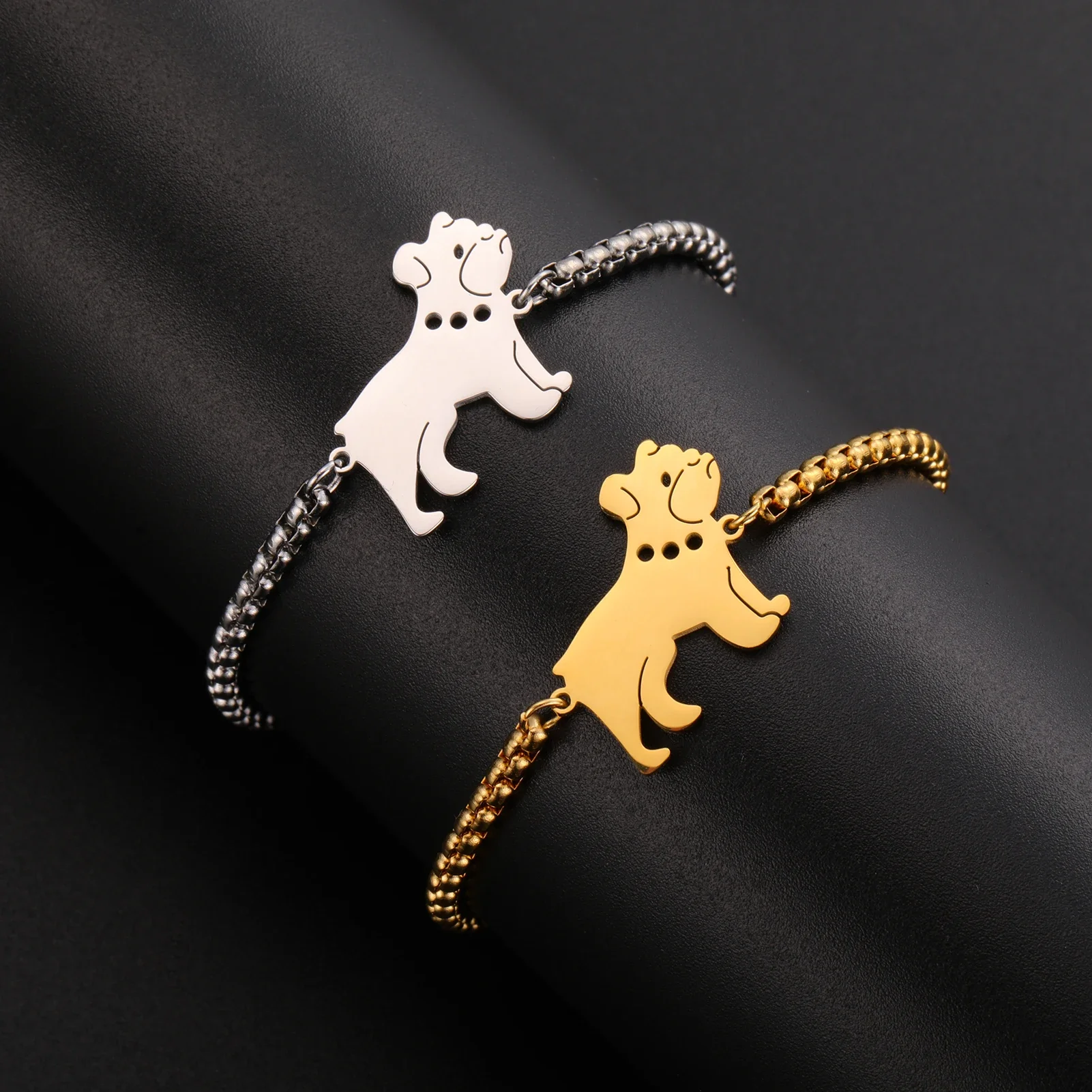 Bulldogge Charm Armband Edelstahl Schmuck für Frauen Kinder Mode niedlichen Tier Haustier Armband Geburtstags geschenk Wachs Cord Box Kette Image
