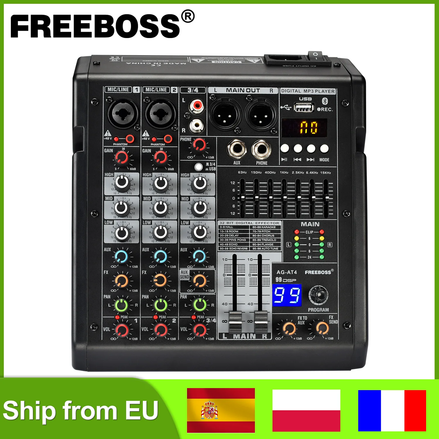 Freeboss 4-Kanal-Mischpult 99 DSP-Effekt USB-Play-PC-Aufzeichnung Bluetooth-Audio-Sound-Mixer Home Party 48V Mix-Tisch AG-AT4 Image