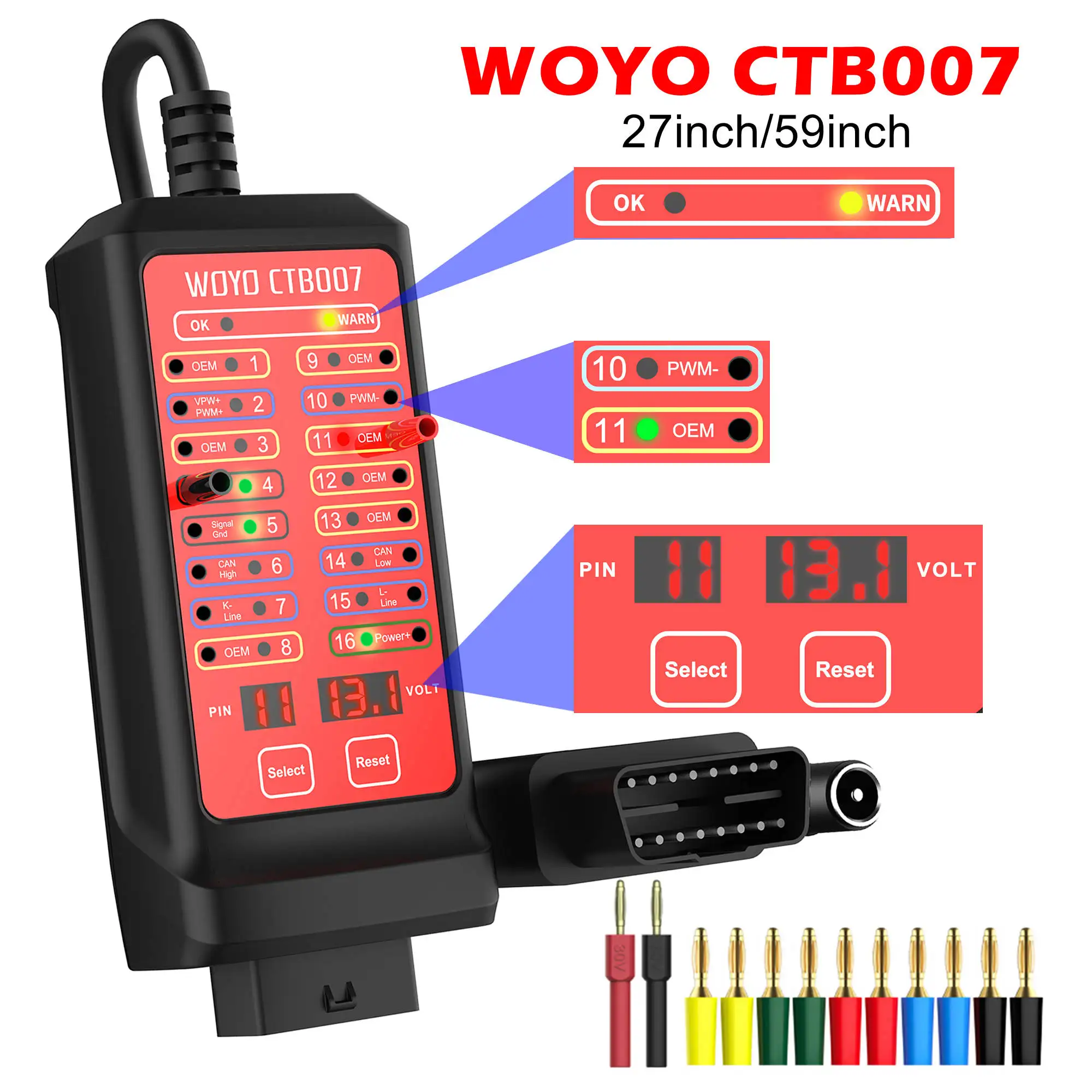 WOYO CTB007 CAN Tester Box 12V 24V OBD2 Breakout Box mit 27/59in Kabel für alle Auto-Automobil-Diagnosetools Image