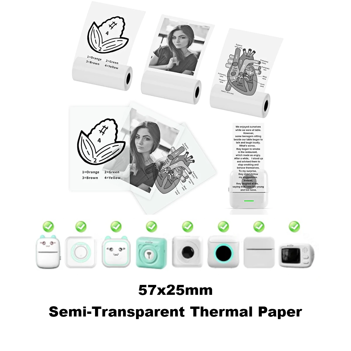 Mini drucker papier, selbst klebendes transparentes Papier 5,7x2,5 cm, thermisch inkless klares Aufkleber papier Druck foto, Etikett, Notiz, Notiz Image