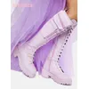 Schnürtaschen, runde Zehen, quadratischer Absatz, kniehohe Stiefel, Lackleder, einfarbig, grün, seitlicher Reißverschluss, modisch, elegant, sexy Damenschuh, Neu