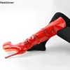 Frauen Handgemachte Winter Über Knie Stiefel Patent Seite Zipper Stiletto Heels Runde Kappe Herrliche Rote Partei Schuhe Damen UNS Größe 5-20