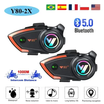 Y80 2x Motorrad helm Gegensprechanlage Bluetooth-Headset v5.0 Freis prec heinrich tung drahtlose Image