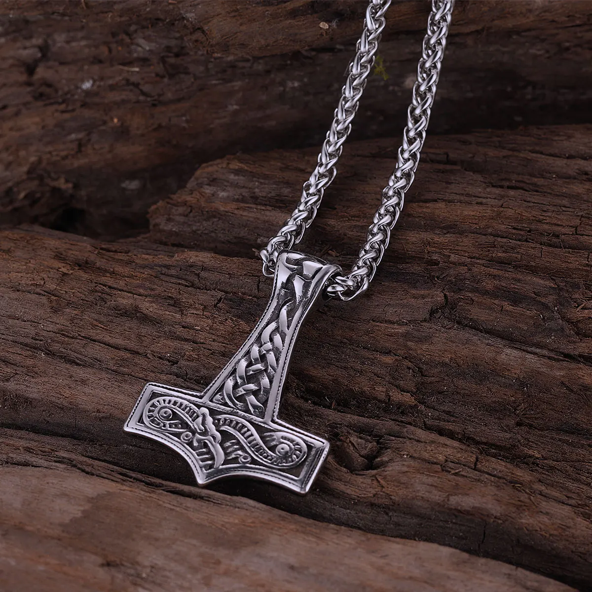 Vikings Einfache Thors Hammer Anhänger Halskette Männer Vielseitige skandinavische Kelten Endlose Knoten Halskette Edelstahl Schmuck Image