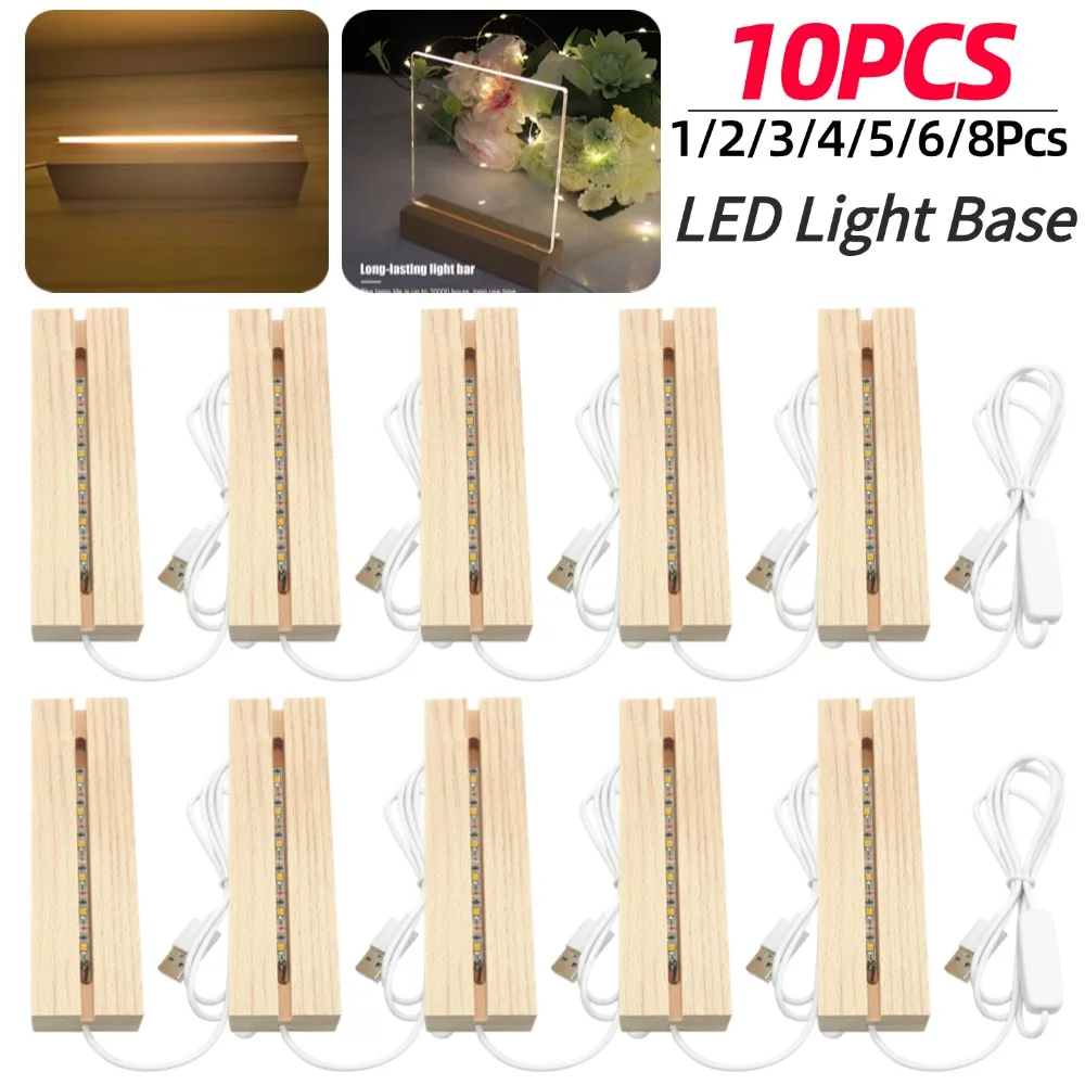 1-10 stücke LED Holz Licht Display Basis Kristall Holz Beleuchtete Basis Stehen Acryl Licht Platte Basis für Harz kunst Lichter Ornament