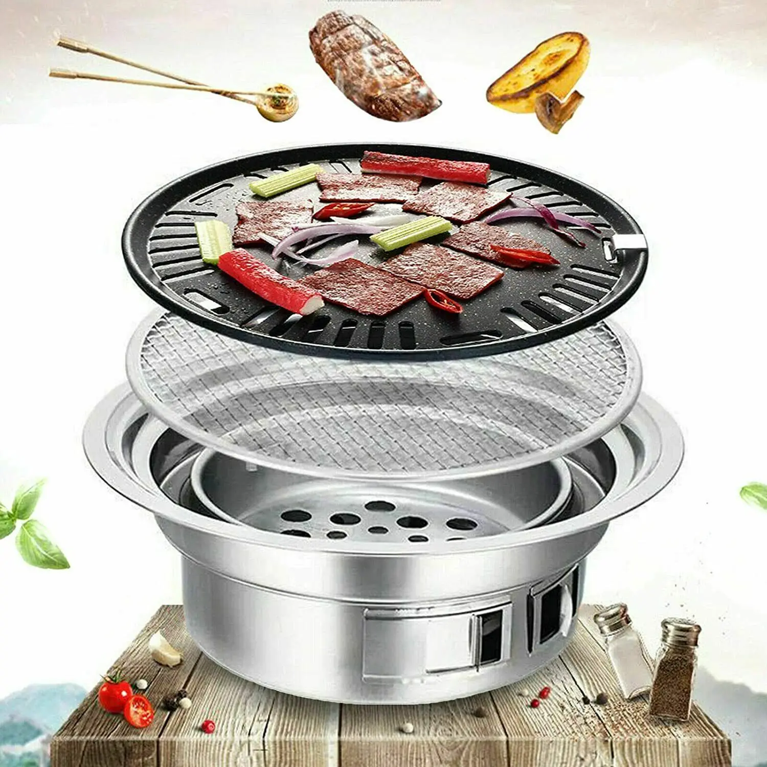 Koreanischer Holzkohle grill Edelstahl Antihaft-Grills chale Grills tragbarer Holzkohle ofen für Camping im Freien Grill Image