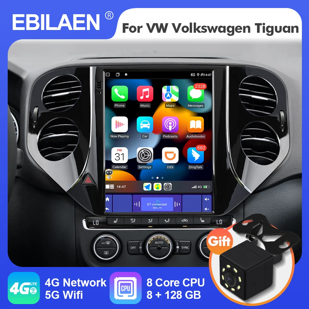Ebilaen android 12 tesla style vertikaler bildschirm autoradio für vw volkswagen tiguan 2016-2019 multimedia navigation carplay 2din Image