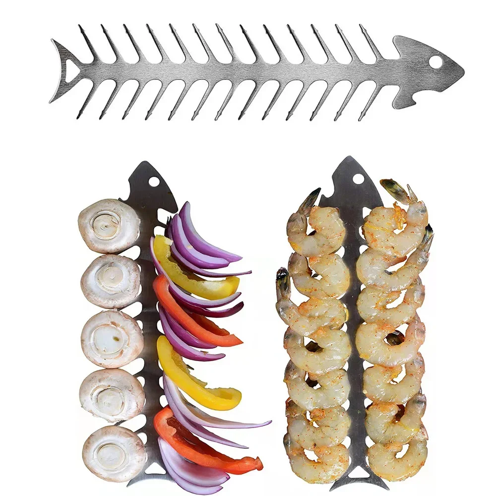 2/4 stücke Edelstahl-Grills pieße Fischgräten spieße Fleisch-Piercing-Werkzeug Grill utensilien Grill Grill Grill Grill zubehör Image