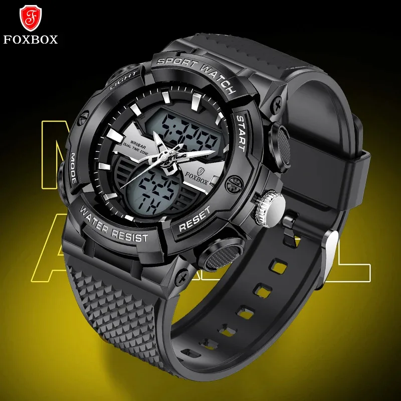 LIGE Top Luxus Mode FOXBOX Mann Uhr Wasserdichte Uhren für Männer Alarm Datum Sport Militärische Elektronische Armbanduhr Dual Display Image