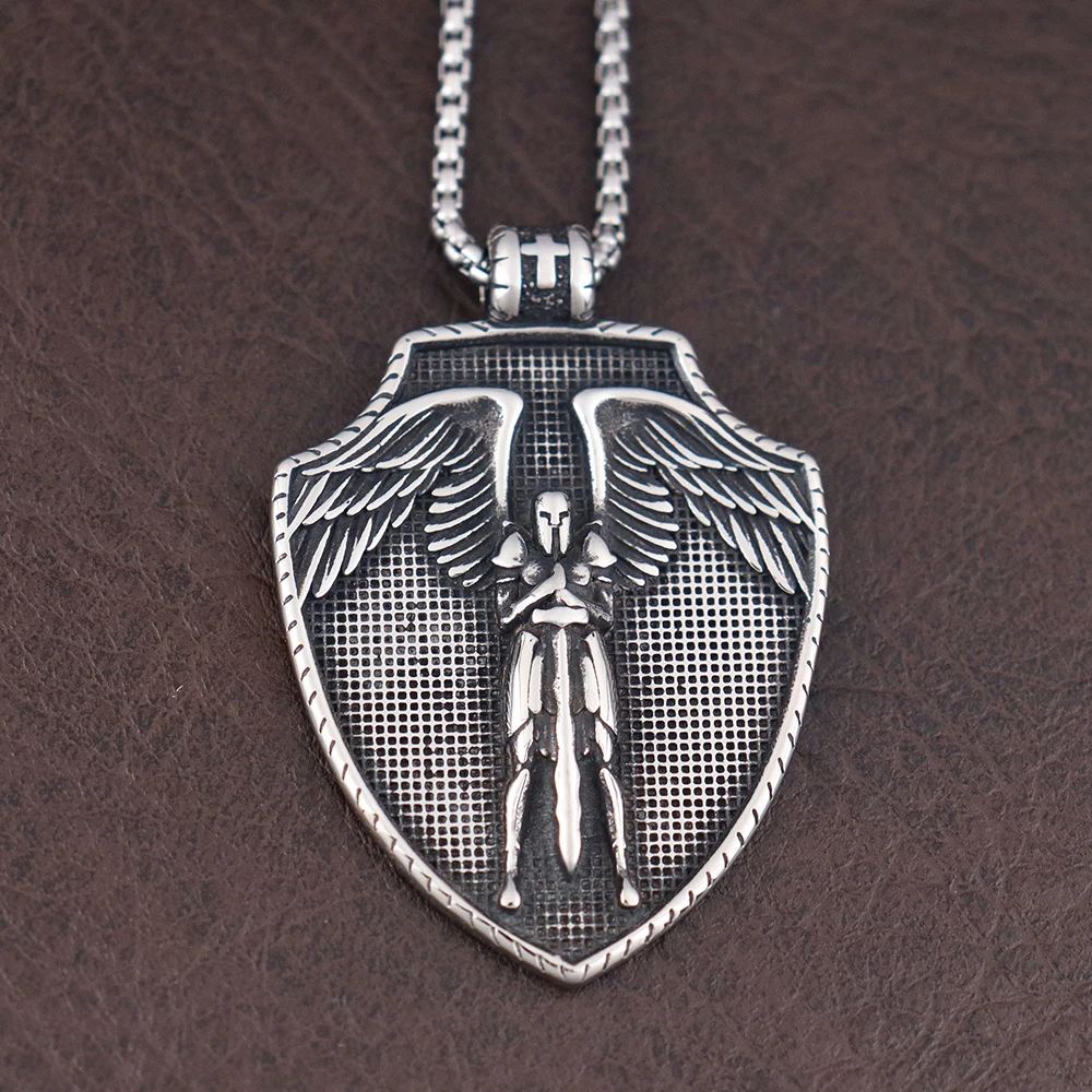 Edelstahl Vintage st. Michael Schild Anhänger Kette Geschenke klassische einfache Erzengel Amulett Halskette Schmuck nie verblassen Image