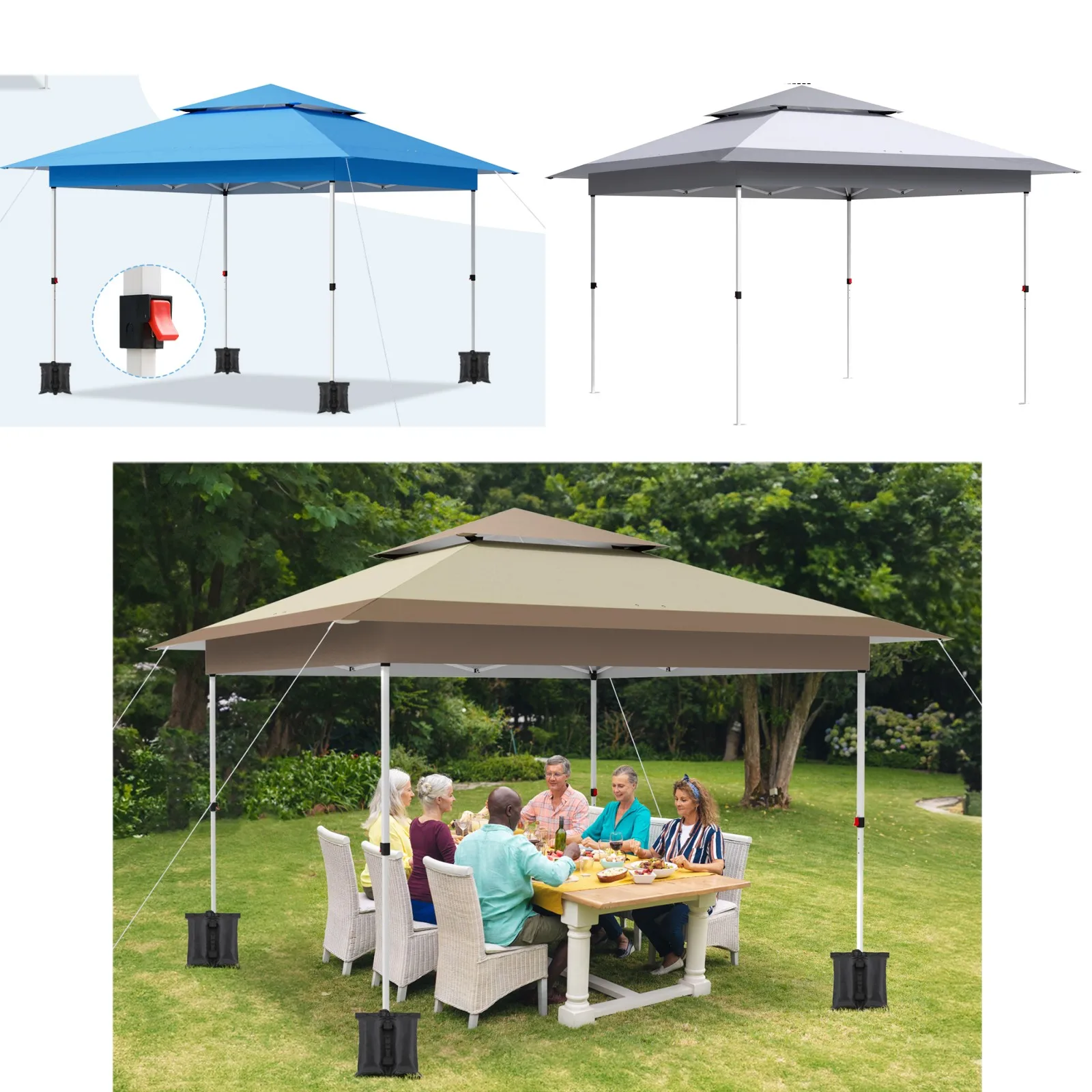 Pavillon Outdoor Pop-up Baldachin Zelt 3,6x3,6 m mit Vorhängen und Schutz für Terrasse, Party & Hinterhof 12 'x 12' zusammen klappbare Instant Shelter Image