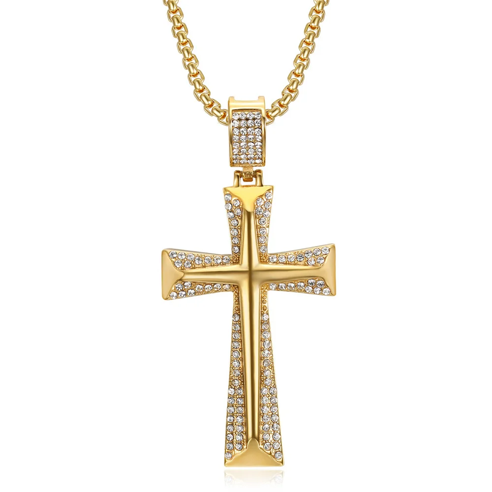 Mode vereist große Jesus Kreuz Anhänger männlich Gold Farbe Edelstahl Christian Amulett Halskette für Männer Hip Hop Schmuck Geschenk Image