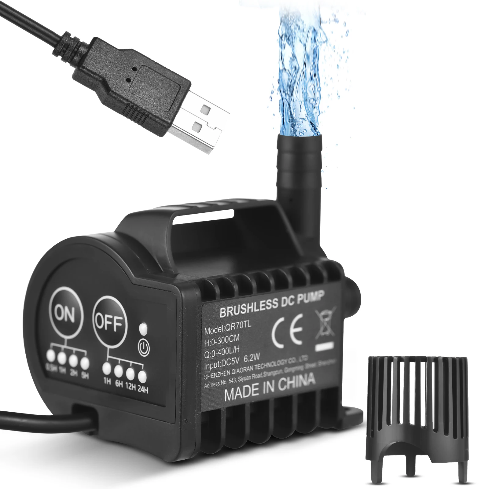 5V Mini-USB-Wasserpumpe mit 4-Gang-Ein/Aus-Zeit beschleunigung und Verzögerung funktion für das Trinken von Haustieren im Tank teich aquarium Image