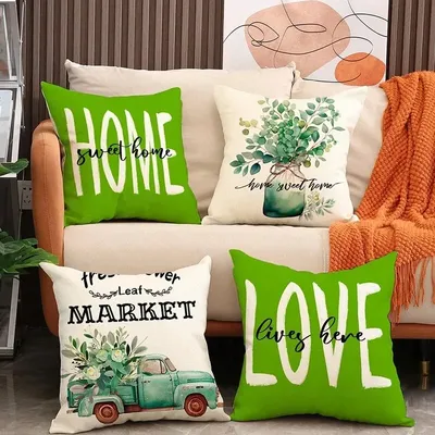 1 teile/satz Frühling Themen Auto Vase & Blume & Brief & Grüne Blätter Dekor Kissenbezug Für Sofa Kissen und Kissen Hause Dekoration Image