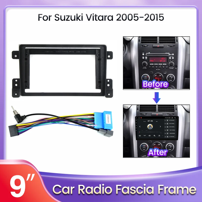 9-Zoll-Autoradio-Rahmen für Suzuki Grand Vitara 2011-2016 Dash Mount Kit Stereo GPS DVD-Player installieren Panel Adapter Abdeckung Blende Image