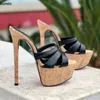 Rontic Frauen Slingback Sandalen Hausschuhe Kork Muster Sexy Stiletto Mit Hohen Absätzen Offene spitze Elegante Schwarz Party Schuhe Damen UNS Größe 5-20