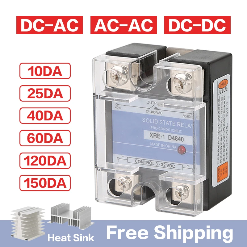10A ~ 150A Kunststoffabdeckung Halbleiterrelais DA DD AA Einphasige DC-Steuerung AC 220V Relais bis 3-32VDC SSR-10DA 25DA 40DA Image