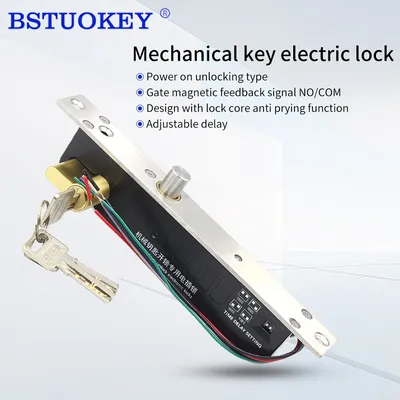 DC 12V / 24V Fail Secure Elektronischer Zylinder-Drop-Riegelschloss mit Riegel, mechanischer Schlüssel, Entriegelung, Adjuste-Zeitrelais, Türkontakt