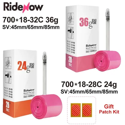 RideNow Ultraleichter Fahrradschlauch 700 °C x 18, 25, 28, 32, Rennrad-MTB-Fahrrad-TPU-Reifen, 45/65/85 mm Länge, französisches Ventil, superleichter Schlauch