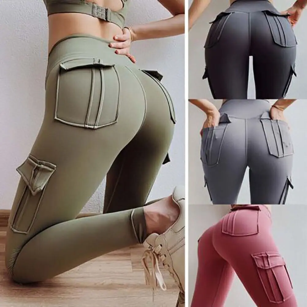 Frauen Yoga Fitness Hosen hohe Taille Hüfte heben engen Sport Laufen Jeggings Bauch Kontrolle nahtlose Leggings mit Taschen S-2XL Image
