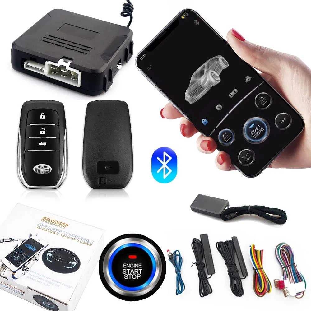 Universal Auto Remote Start Stop Kit Bluetooth Handy APP Steuerung Motor Zündung Öffnen Stamm PKE Keyless Entry Auto Alarm Image