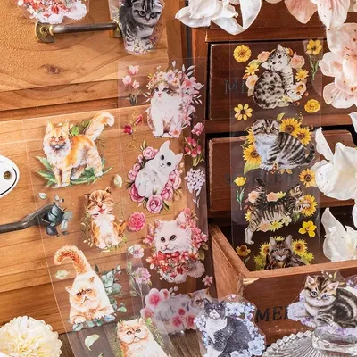 Journamm 6 teile/paket niedlichen katze serie blume pflanze dekor aufkleber diy geschnitten pet Image