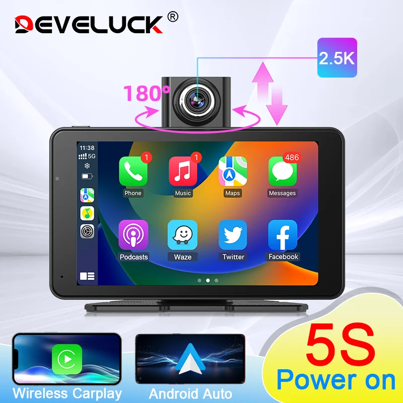 Universal 7 Zoll 2,5 k Dash Cam Auto DVR Multimedia Video Player Wireless Carplay & Android Auto Driving Recorder Touchscreen BT