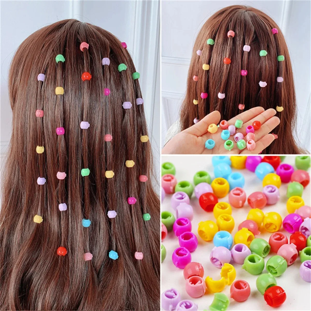 60/100 stücke Haar Zöpfe Maker Perlen Headwear Nette Candy Farben Kunststoff Haarnadeln Haar Klaue Clips Für Frauen Mädchen Haar zubehör Image
