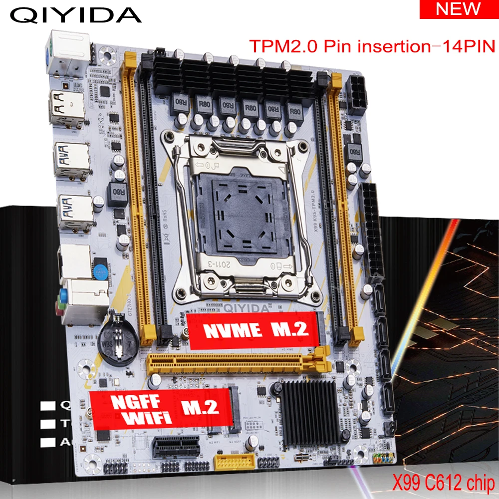 QIYIDA X99 Motherboard LGA2011-3 Slot SATA3.0 USB3.0 NVME M.2 NGFF WIFI Unterstützung DDR4 Speicher und Xeon E5 V3 V4 Prozessor TPM14PIN Image