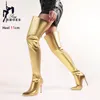 Oberschenkel hohe Stiefel 2024 Frühling Herbst spitze Zehen Reiß verschluss lange Schuhe weibliche Nachtclub Heels Gold Overknee-Stiefel Frauen große Größe 46