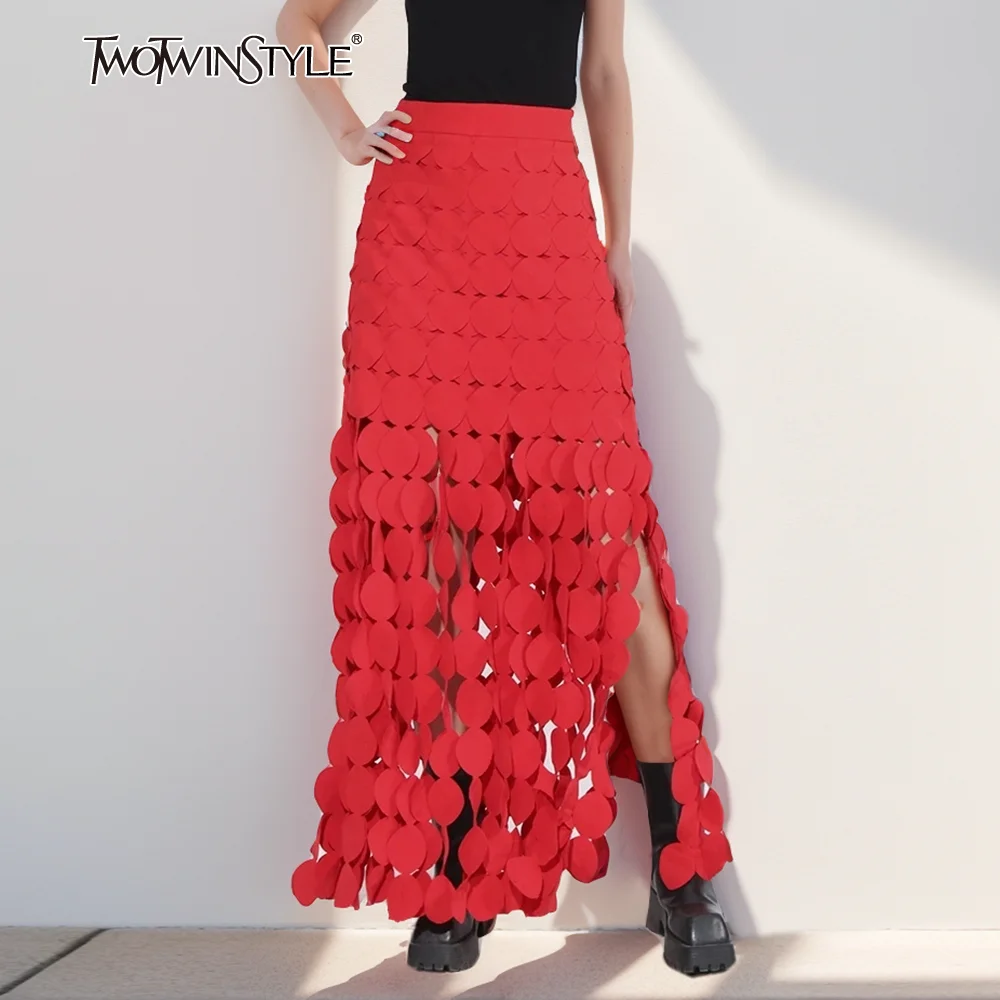 TWOTWINSTYLE Solide Patchwork Dot Casual EINE Linie Röcke Für Frauen Hohe Taille Abnehmen Temperament Rock Weibliche Mode Neue Kleidung Image