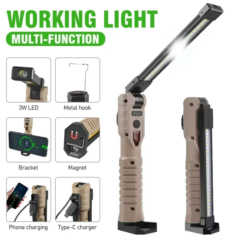 KDULIT Multifunktions-Superhelles LED-Faltflutlicht, tragbares magnetisches COB-Arbeitslicht, wiederaufladbare Campinglampe vom Typ C