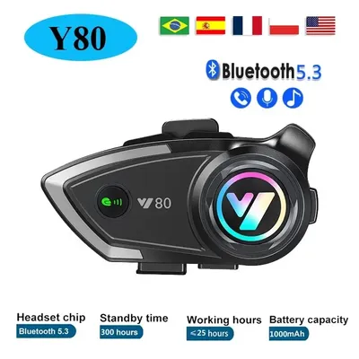 Y80 motorrad helm bluetooth headset wireless v 5,3 hands free anruf musik kopfhörer für fahrer moto gps wasserdichte kopfhörer Image