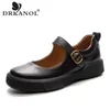 DRKANOL 2025 Flache Müßiggänger Frauen Casual Mary Janes Flache Schuhe Damen Echtes Rindsleder Schnalle Einzelnen Schuhe Große Größe 35-43