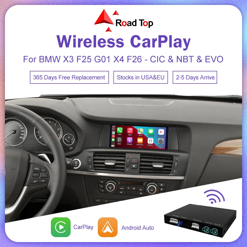 Road Top Wireless CarPlay für BMW X3 F25 G01 X4 F26 CIC, NBT, EVO System 2011–2020, mit Android Mirror Link AirPlay Carplay Kits Image