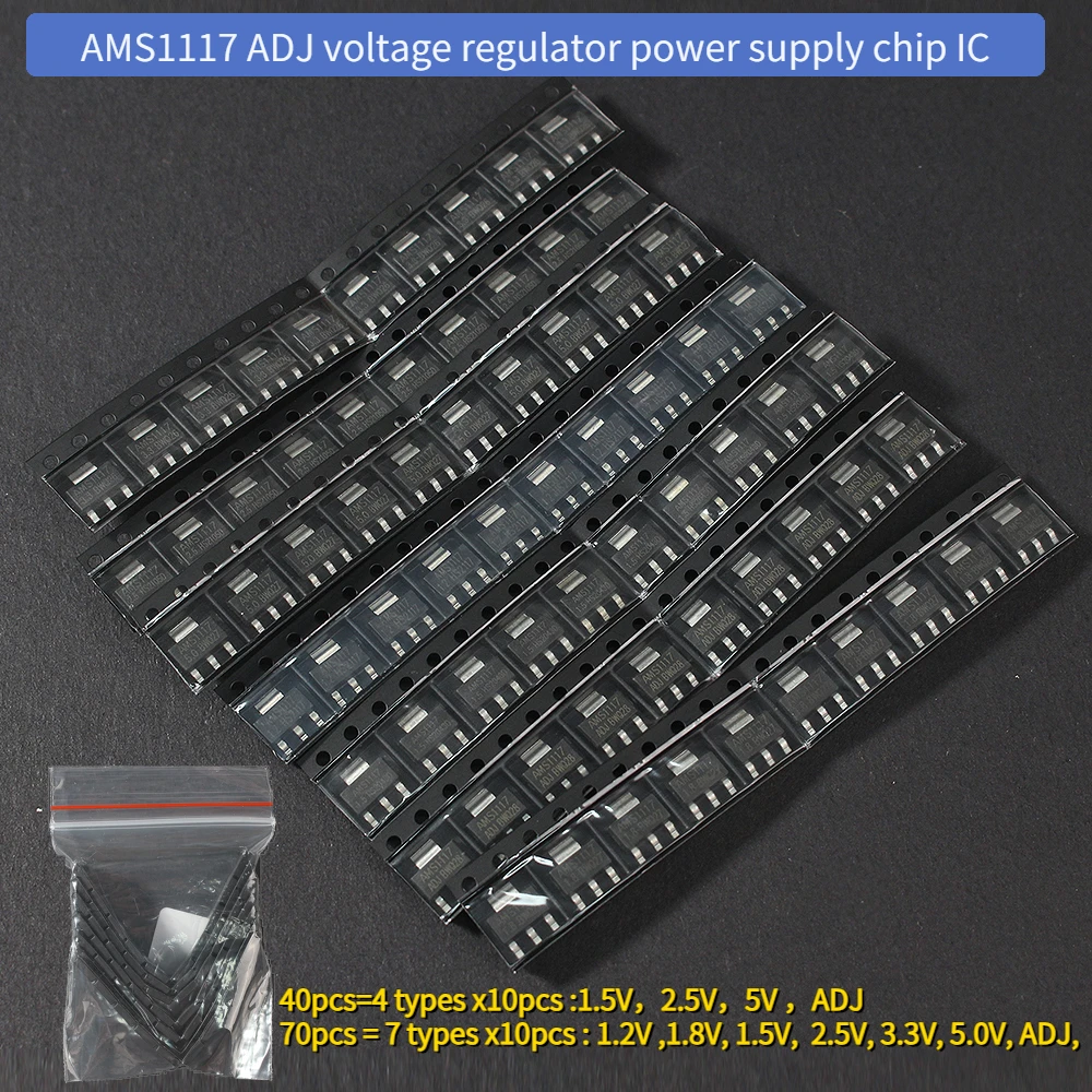 40/70PCS AMS1117 ADJ spannungsregler netzteil chip IC asm1117 step-down-chip 1,2 V, 1,8 V, 1,5 V, 2,5 V, 3,3 V, 5,0 V, ADJ, sot-223 Image