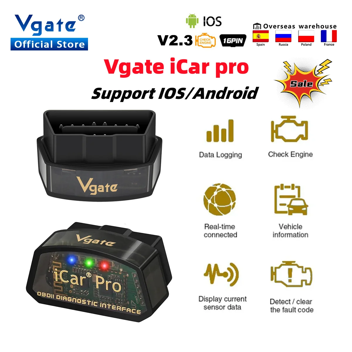 Vgate icar pro bluetooth 4,0 obd 2 elm327 v2.0 icar2 obd2 scanner elm 2,3 odb2 für android/ios auto diagnose auto tool Image