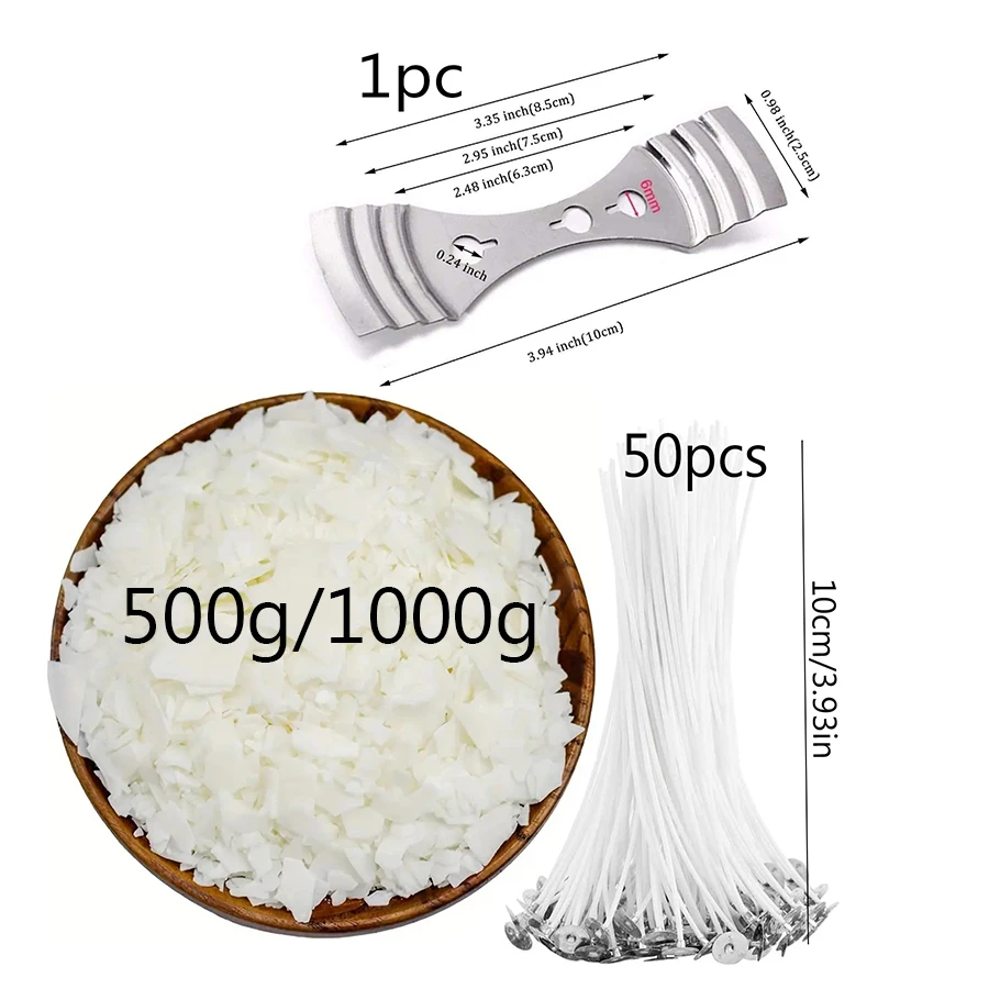 500g/1000g Soja wachs DIY handgemachte Aroma therapie Kerze Werkzeugset Aroma therapie Kerze Baumwolle Kern halter Kerze machen Set Image