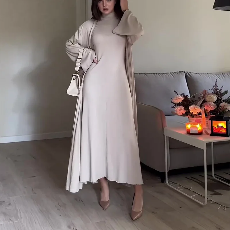 Frauen arabische lange Robe Anzüge Vestidos Strickjacke zweiteiligen Anzug Kleid Abaya Jalabiya Marokko Dubai Kaftan lässige muslimische Kleider Sets Image