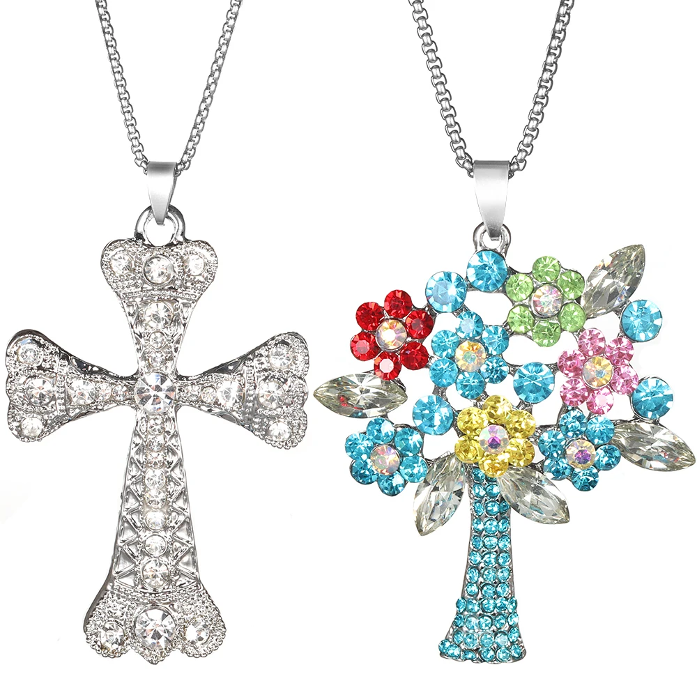 Trend iger Baum des Lebens mehrfarbige Strass Anhänger hochwertige Kristall Frau Mode Pullover Kette Zubehör Schmuck Geschenk Image