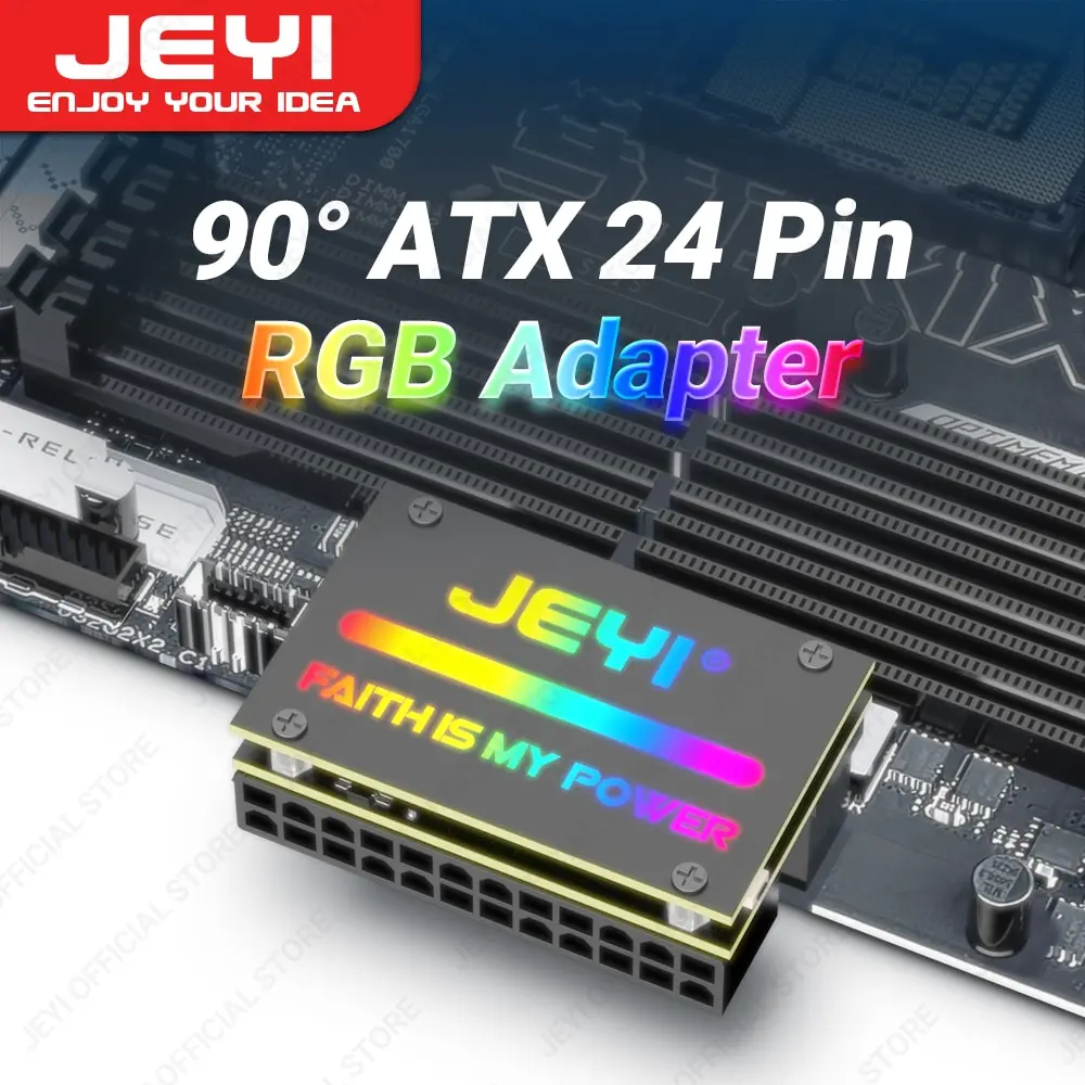 Jeyi atx 24pin 90 ° rgb Adapter, 18 Licht modi Buchse zu 24pin Stecker 90 Grad Motherboard Netzteil für Desktops PC-Versorgung Image