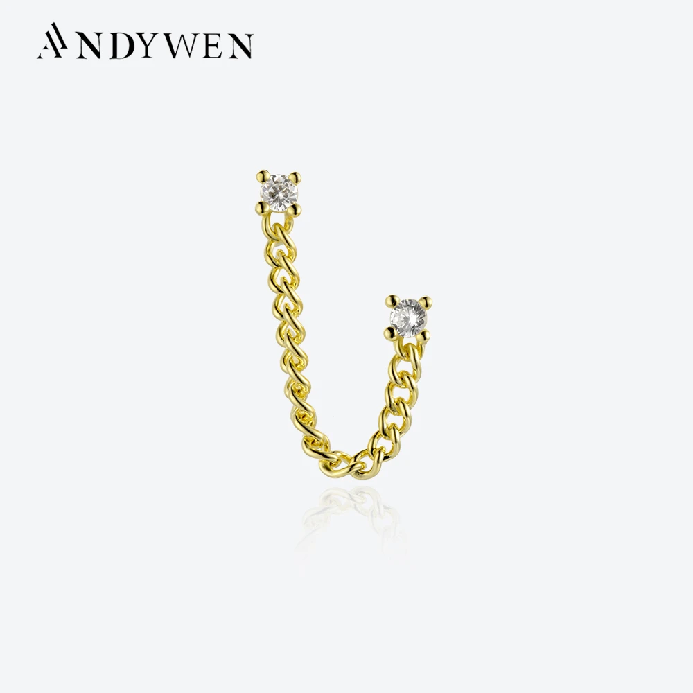 Andywen Sterling Silber Goldkette Single Stud Ohrring Rock Punk Special Party edlen Schmuck Geschenk Luxus edlen Schmuck Juwelen
