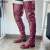 Handgemachte Frauen Winter über Knie Stiefel Seite Reiß verschluss Block Absätze runde Zehen Wein rot Bankett Schuhe Damen uns plus Größe 5-20