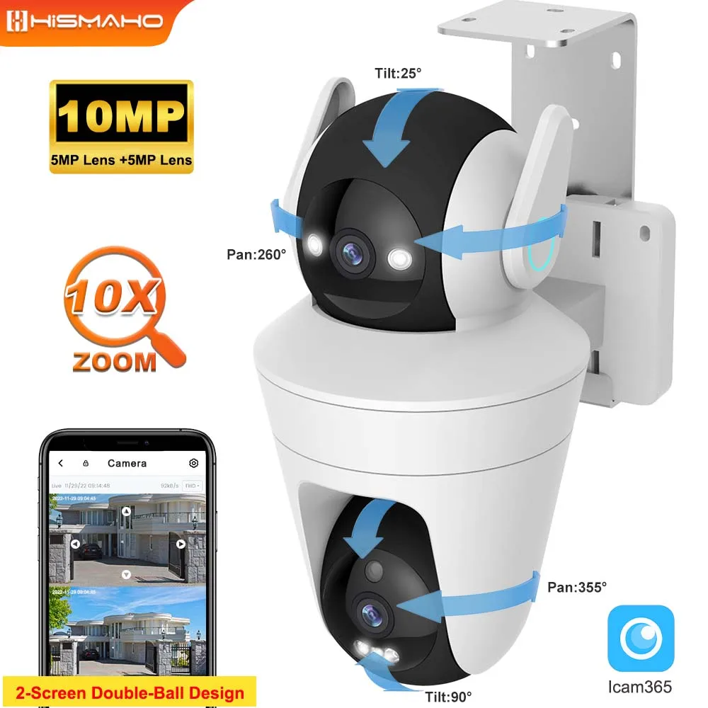 10MP 5K IP Kamera WiFi Dual Objektiv Outdoor Sicherheit Schutz Dual Bildschirme CCTV Video Überwachung 10X Zoom PTZ Auto Tracking Image
