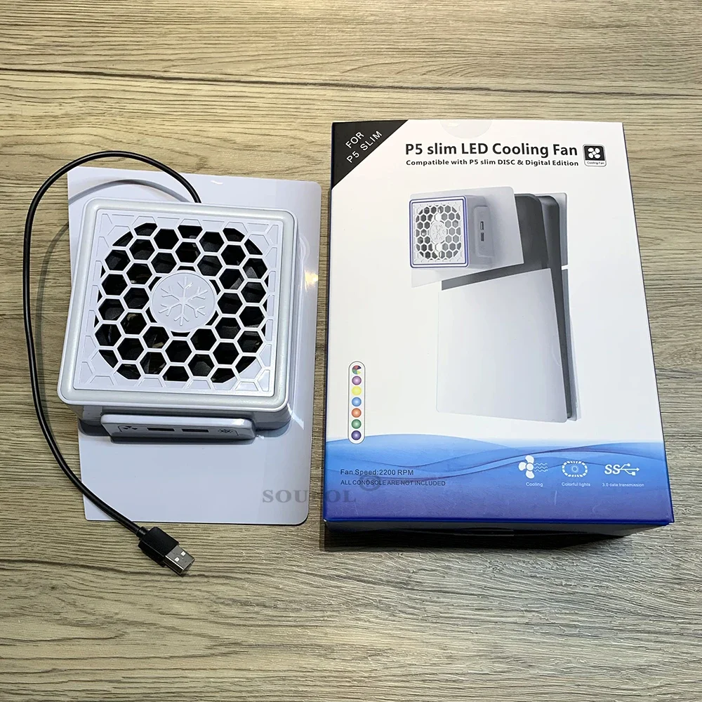 Für ps5 schlanke seitlich montierte Lüfter mit LED-Licht 2 USB-Anschlüsse Spiele konsole Kühl gebläse Seiten kühler Zubehör Drops hipping Image