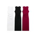 TRAF Frauen ärmellos Weste Kleid Mode Elegant gerippt Design Party Abendkleider Temperament Skinny plissiert verschönert gestrickt lange Kleider Frauen
