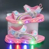 Disney Kinder Freizeit schuhe LED Lichter Frauen Sommer Mädchen Sandalen Kinder Prinzessin Elsa Mädchen Strand rosa Schuhe Größe 22-31